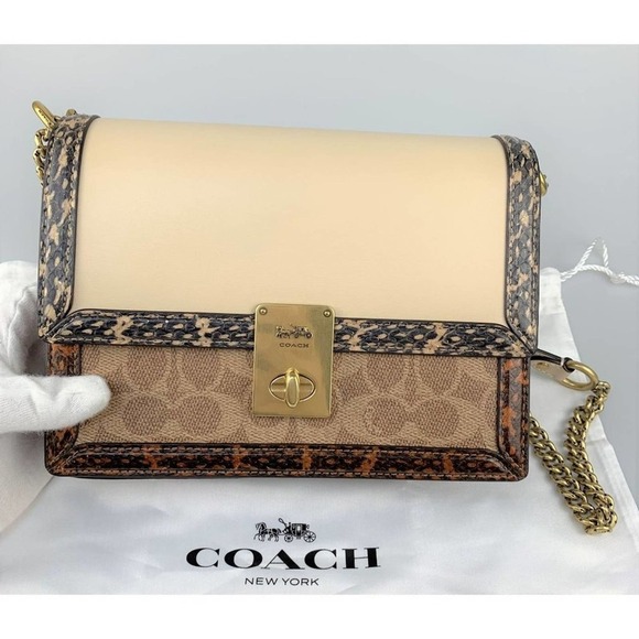 NWT Coach Hutton Shoulder Bag In Signature Canvas With Snakeskin Detail